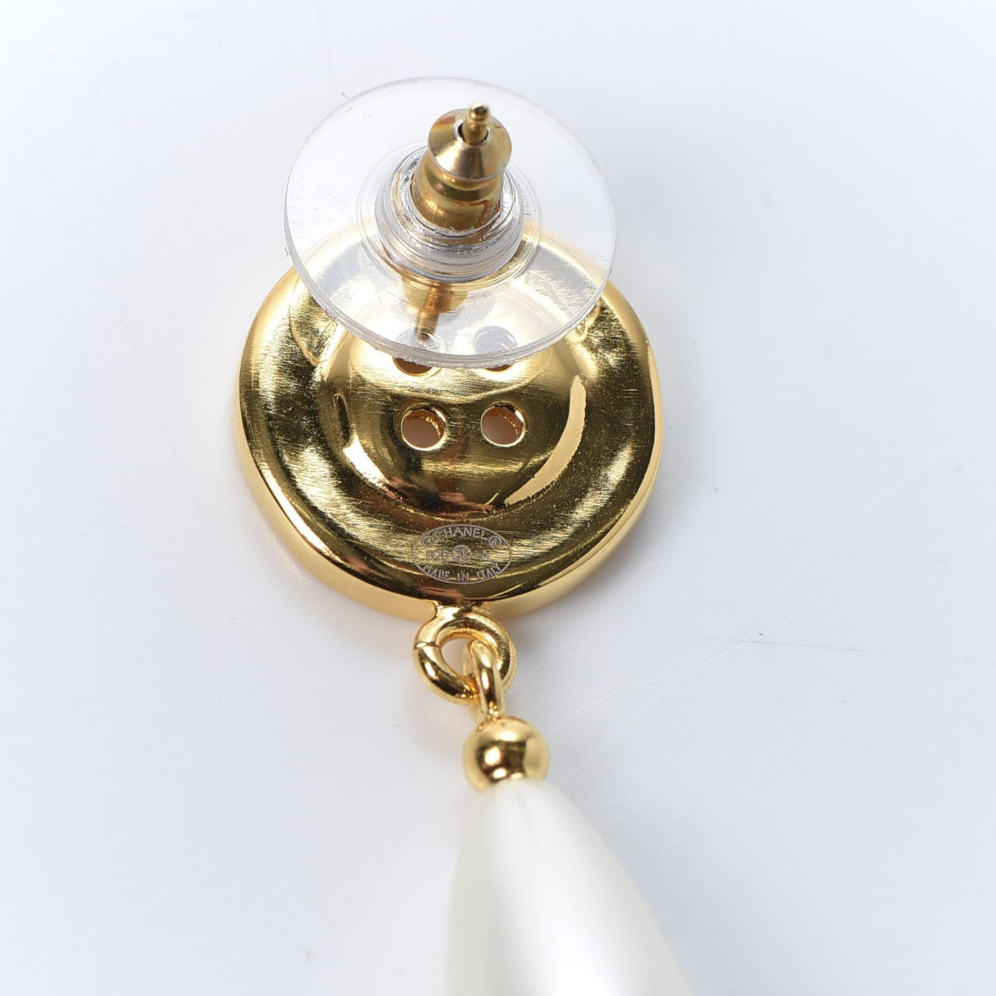 Metal Pearl Paris Button Drop Earrings Gold