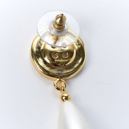 Chanel Metal Pearl Paris Button Drop Earrings Gold 4 of 5