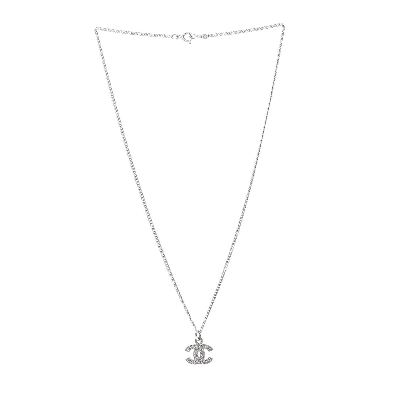 Chanel Crystal CC Necklace Silver 3 of 6