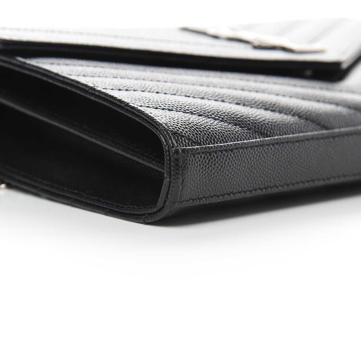 Saint Laurent Grain De Poudre Matelasse Chevron Monogram Chain Wallet Black 9 of 11