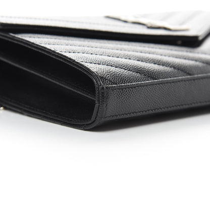 Saint Laurent Grain De Poudre Matelasse Chevron Monogram Chain Wallet Black 9 of 11