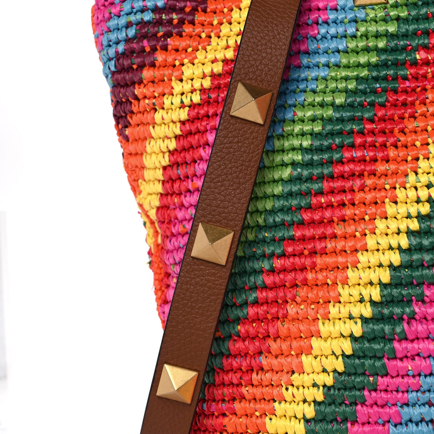 Raffia Calfskin Rockstud Summer Tote Multicolor