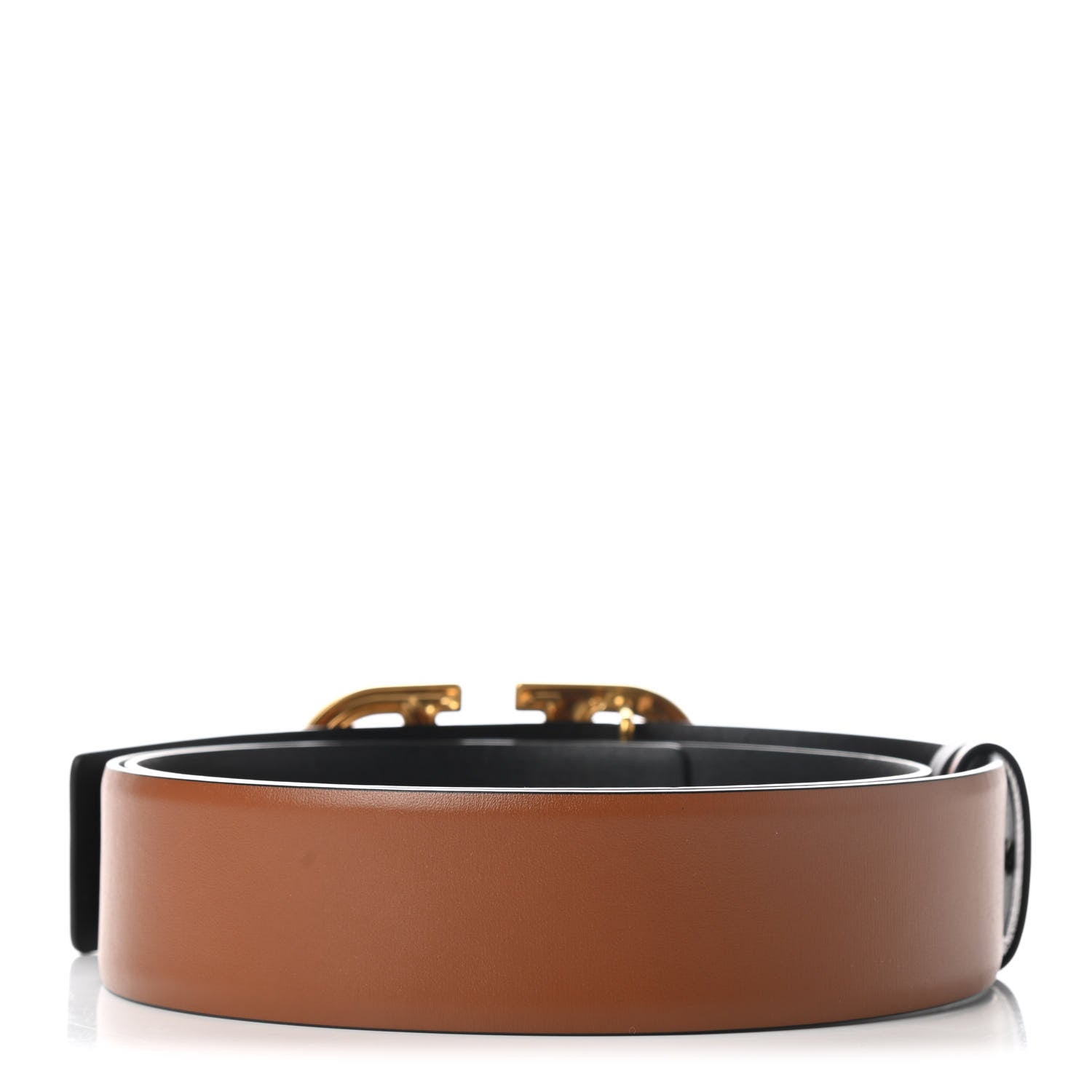 Valentino Garavani Glossy Calfskin VLogo Reversible Belt 90 36 Black Brown 2 of 6