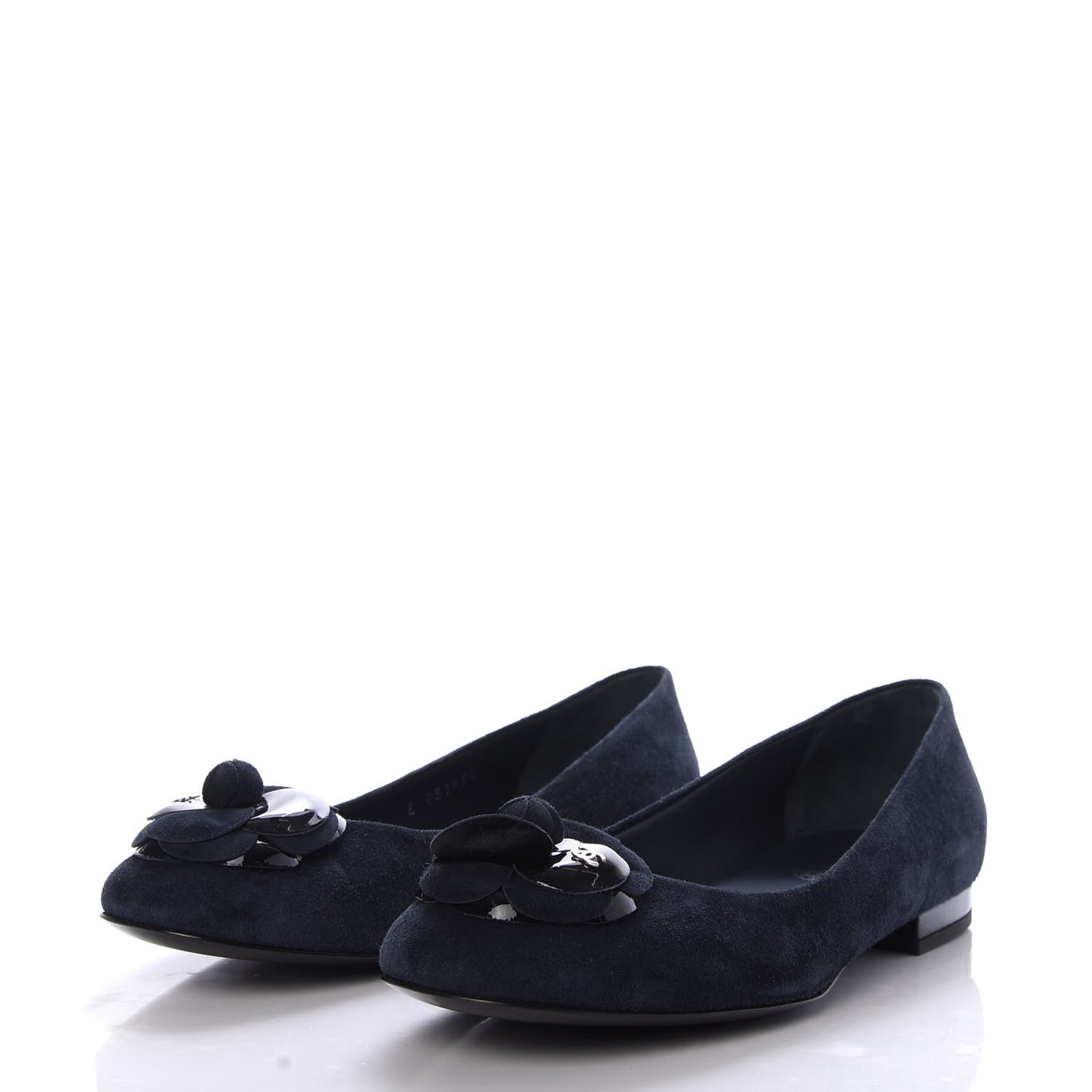 Suede Patent Camellia CC Ballerina Flat 37 Navy Black
