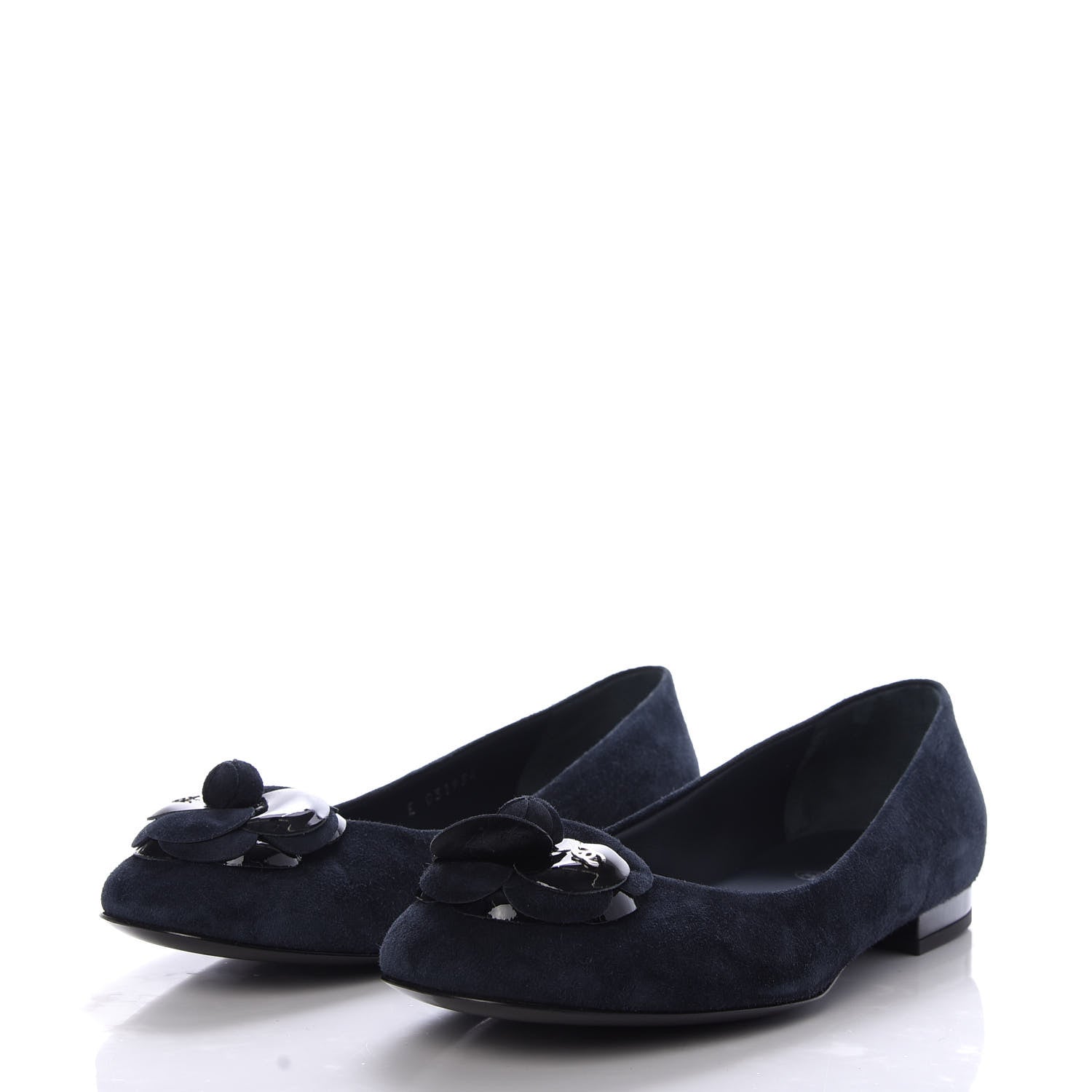 Chanel Suede Patent Camellia CC Ballerina Flat 37 Navy Black 3 of 10