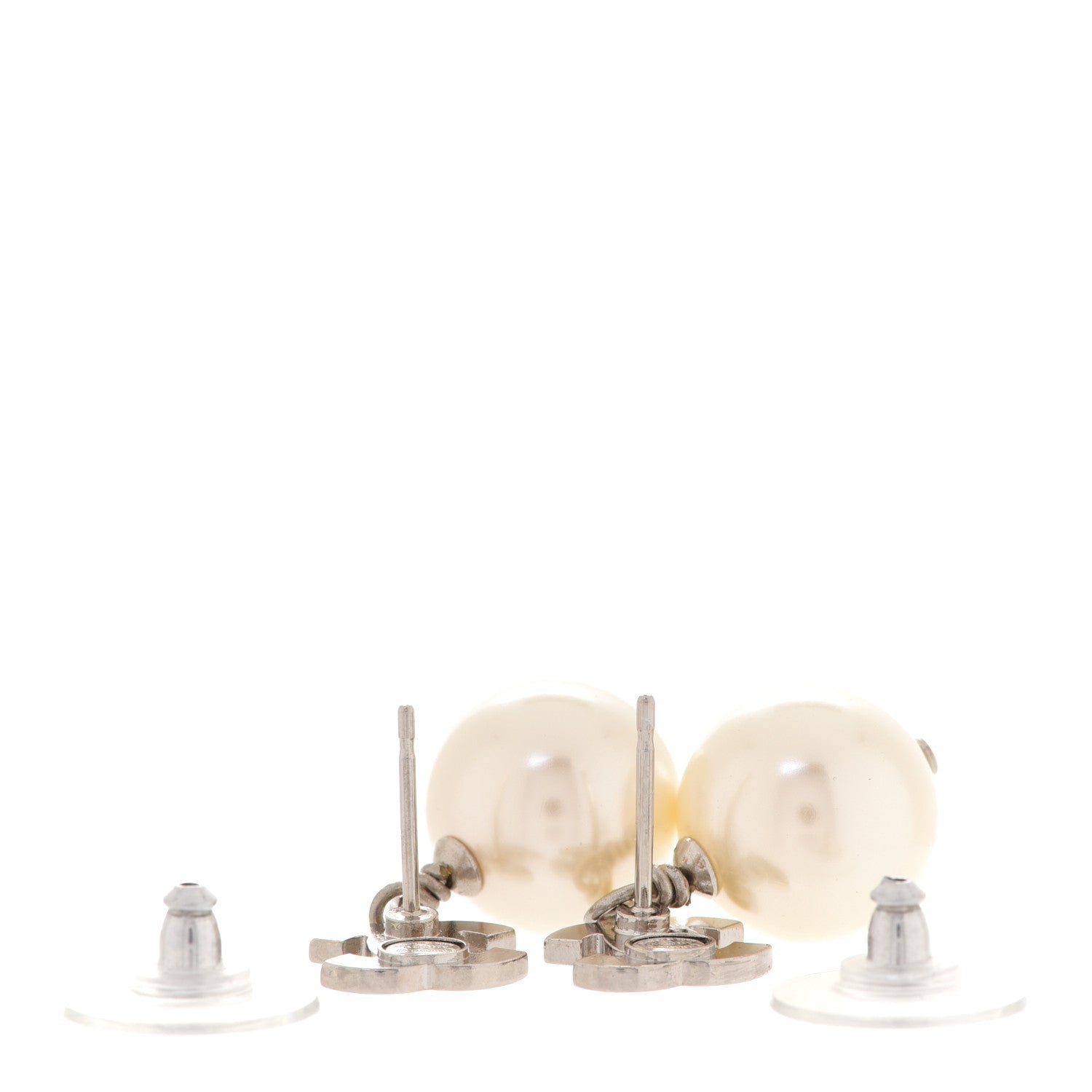 Chanel Crystal Pearl CC Drop Earrings Silver 3 of 5