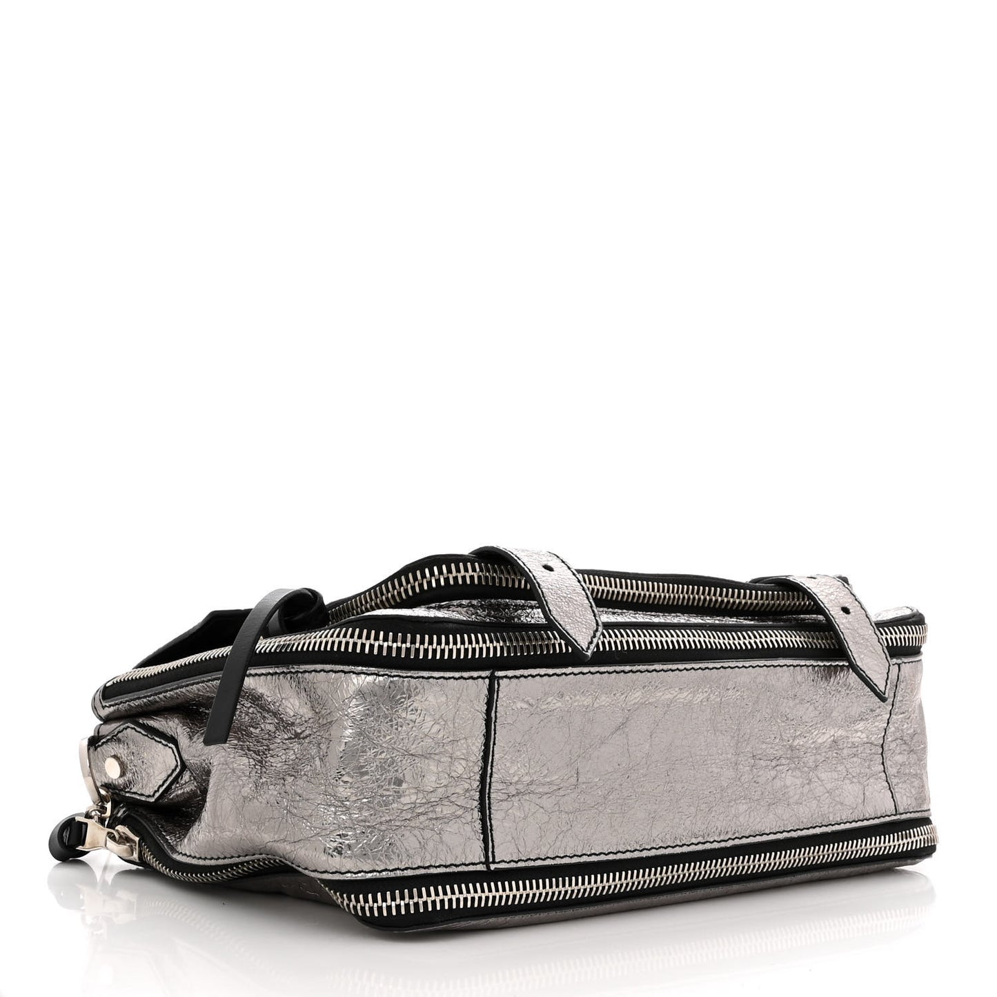 Metallic Paper Lambskin Medium PS1 Plus Zip Satchel Dark Silver