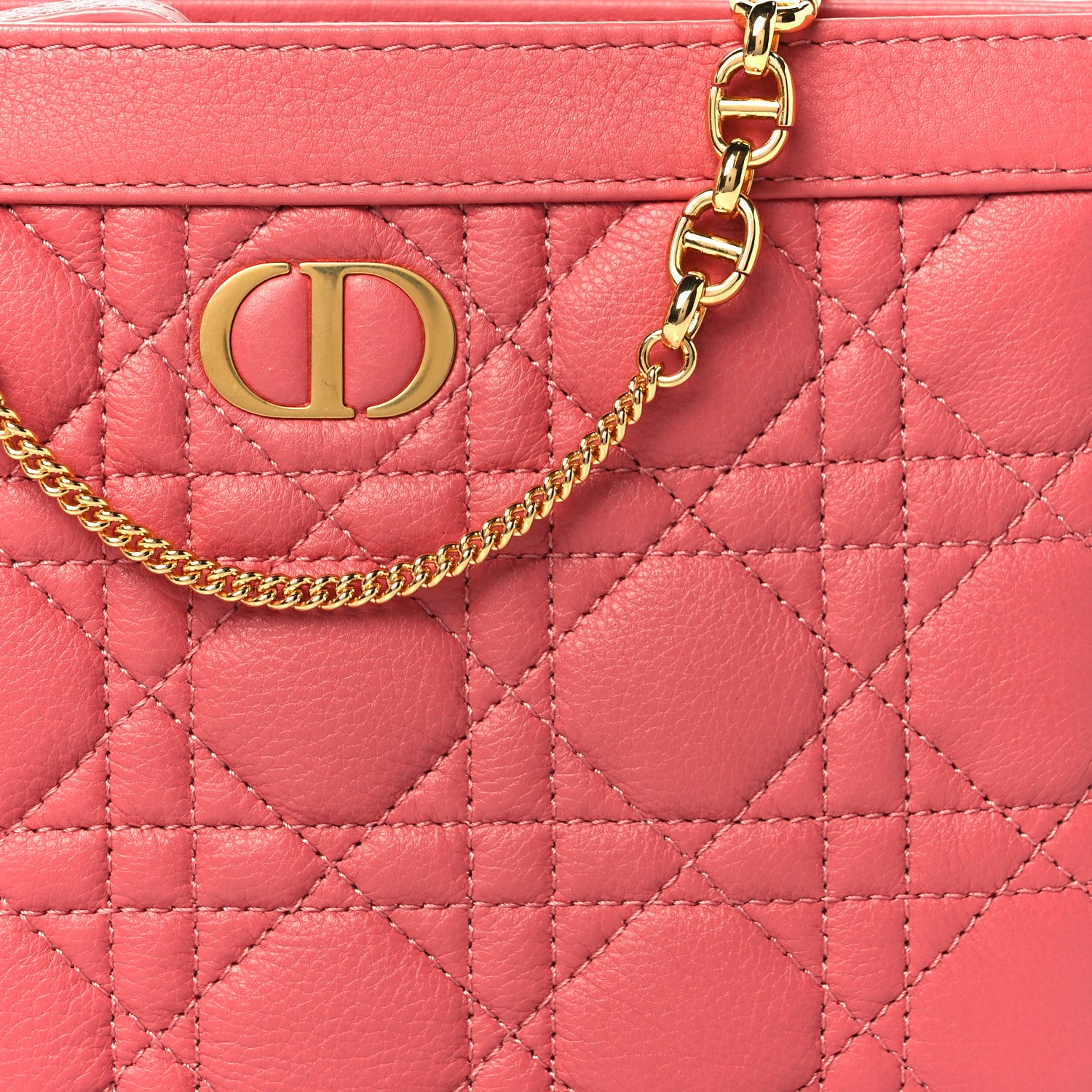 Christian Dior Calfskin Cannage Caro Zipped Pouch With Chain Coral Powder 8 of 10