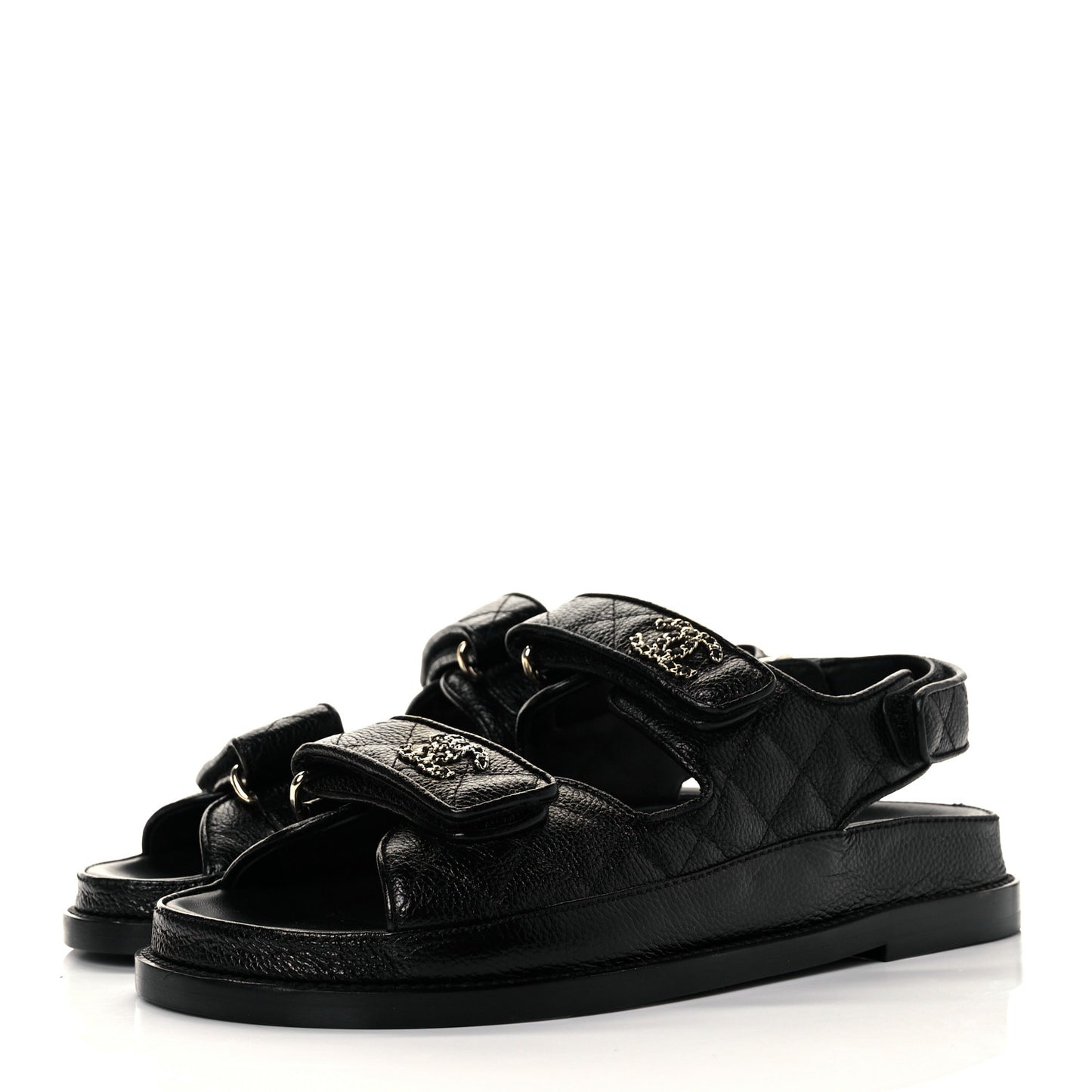 Grained Calfskin Velcro Dad Sandals 36 Black