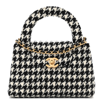 Chanel Tweed Houndstooth Quilted Nano Kelly Shopper Black White 1 of 12
