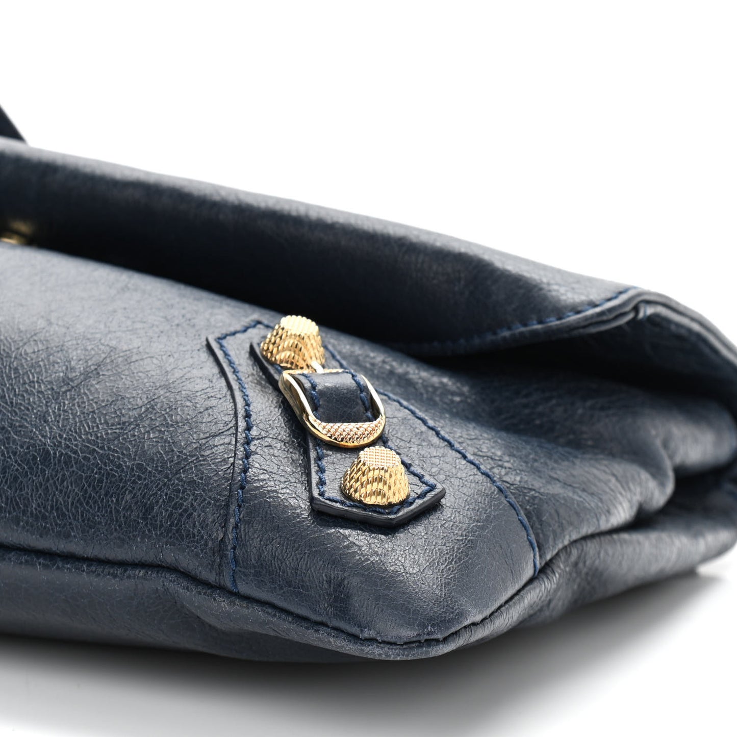 Agneau Giant 12 Gold Hardware Envelope Strap Clutch Bleu Obscur