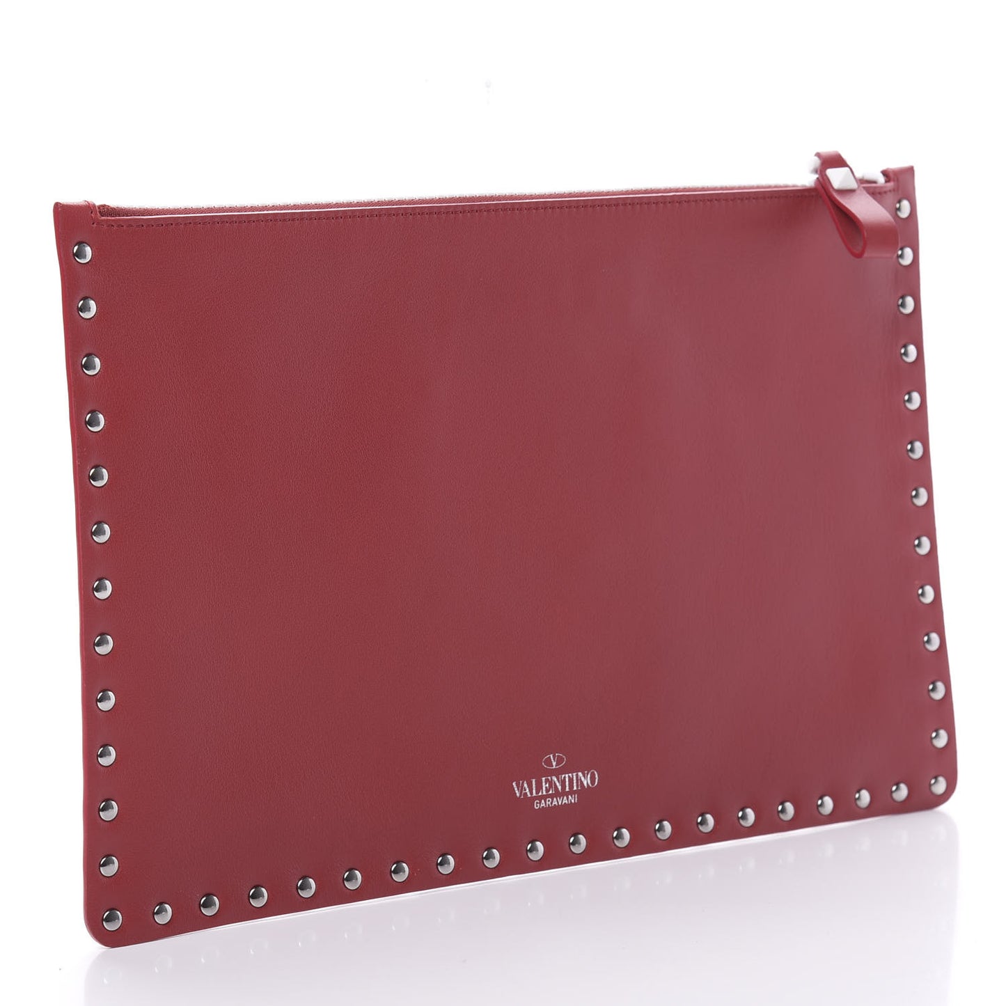 Calfskin Colorblock Large Free Rockstud Zip Pouch Rosso Valentino Optic White