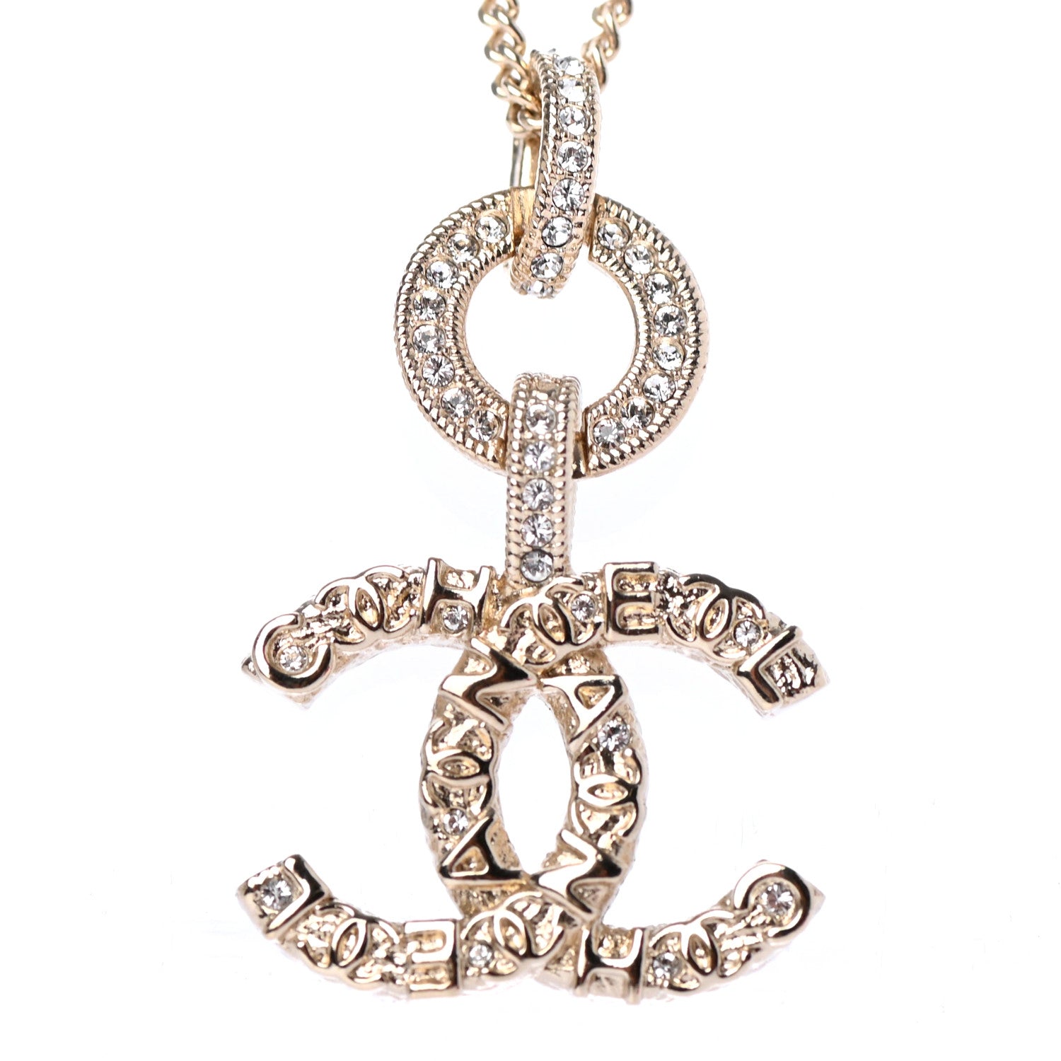Chanel Crystal CC Logo Pendant Necklace Gold 3 of 4
