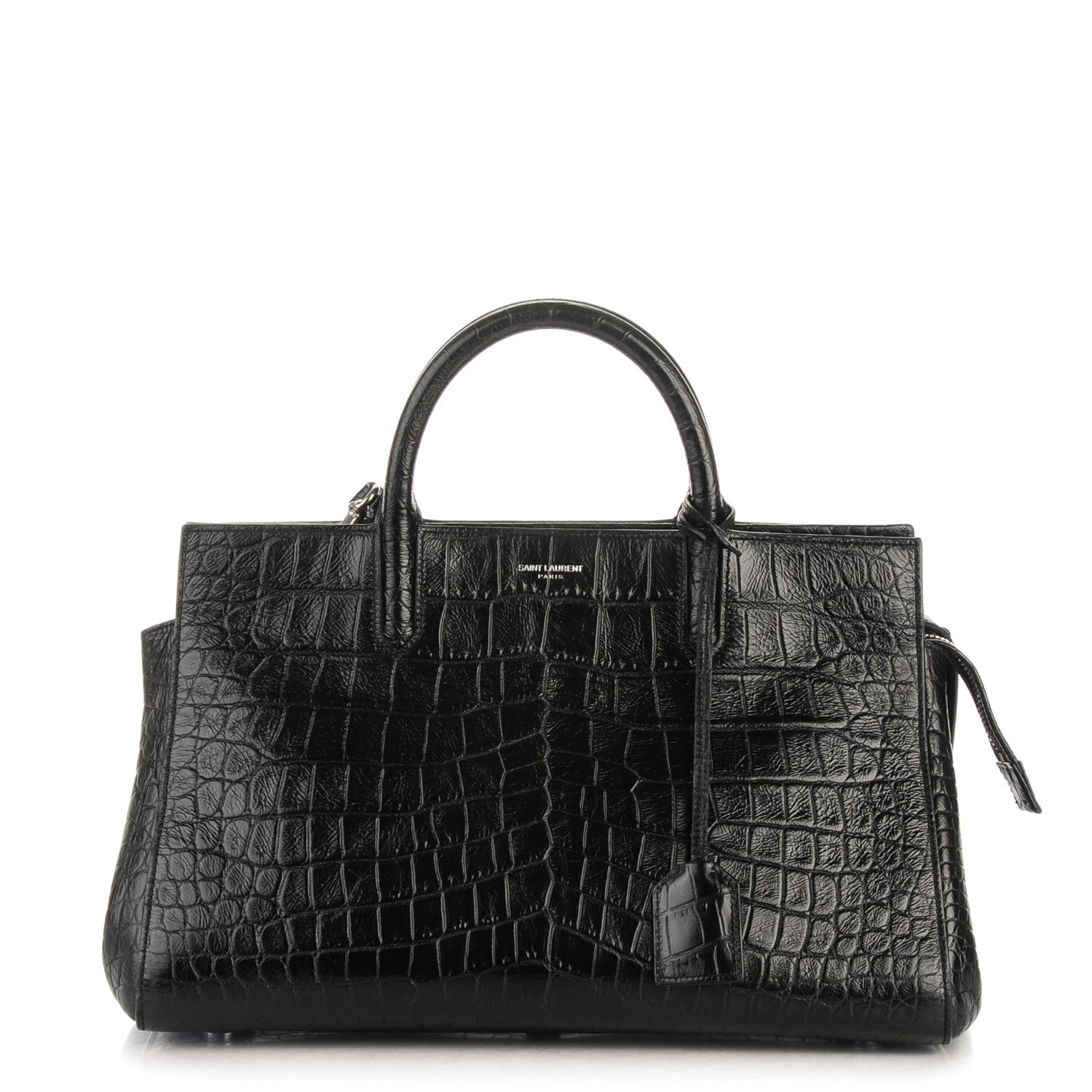 Saint Laurent Calfskin Crocodile Embossed Small Cabas Rive Gauche Black 1 of 8