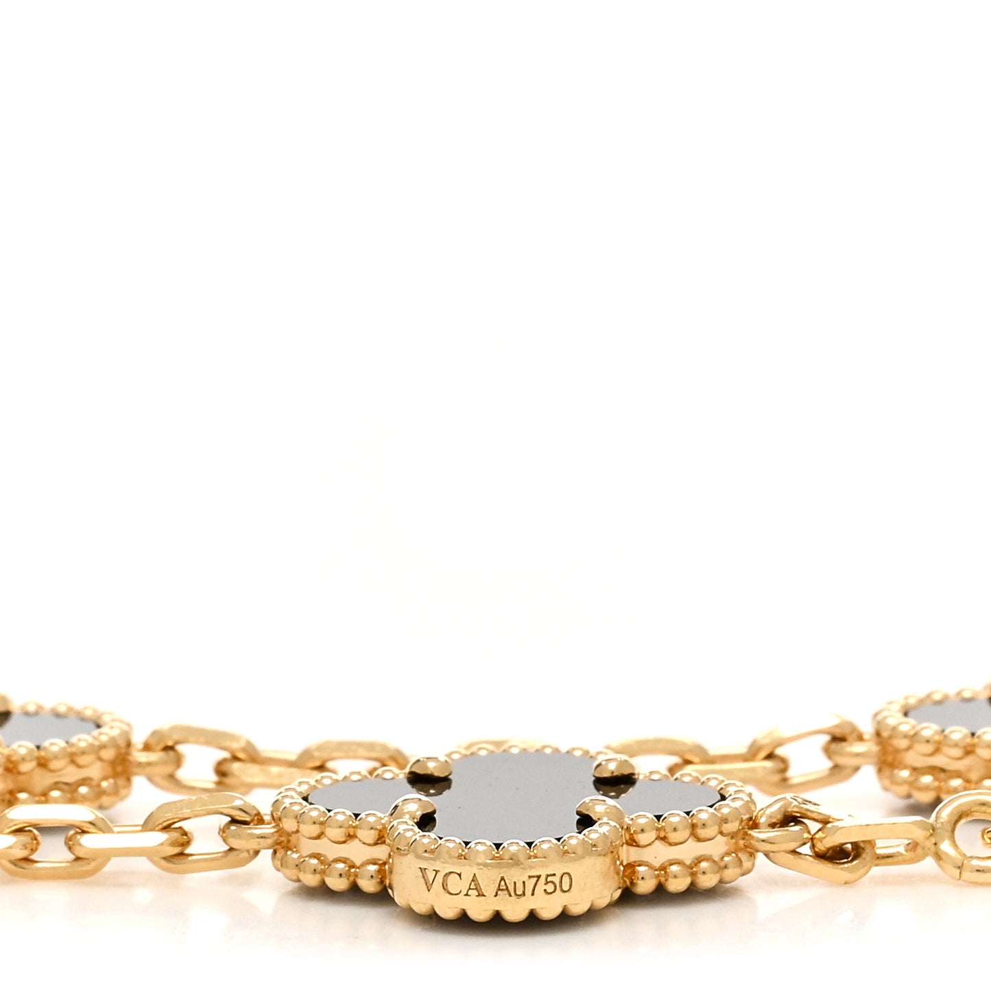 18K Yellow Gold Black Onyx 5 Motifs Vintage Alhambra Bracelet