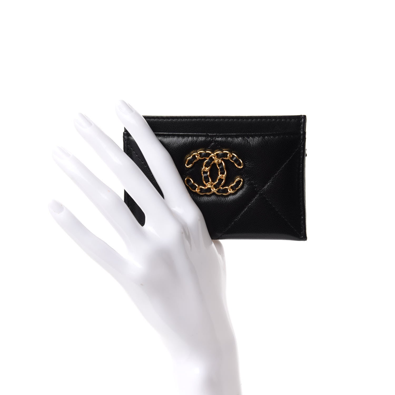 Chanel Shiny Goatskin Quilted Chanel 19 Card Holder Black 2 of 8