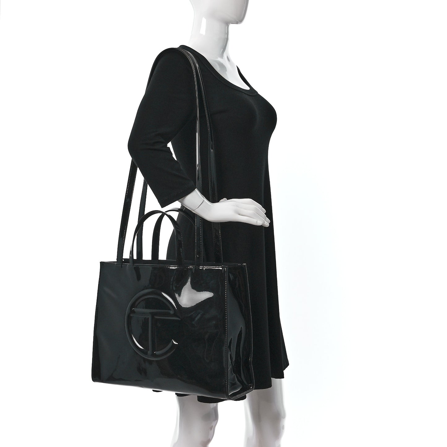 Patent Vegan Leather Medium Shopping Bag Black