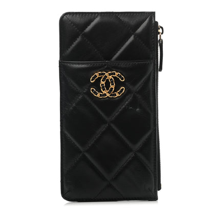 Chanel Shiny Goatskin Quilted Chanel 19 Phone and Card Holder Black 1 of 7