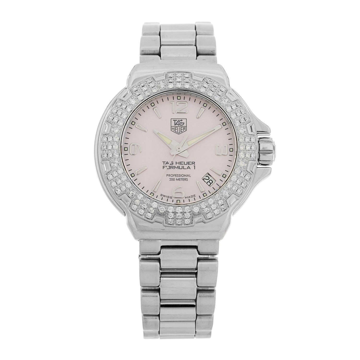 Tag Heuer Stainless Steel Diamond Bezel Pink Mother of Pearl 36mm Formula 1 Lady Quartz Watch WAC1216-0 1 of 4