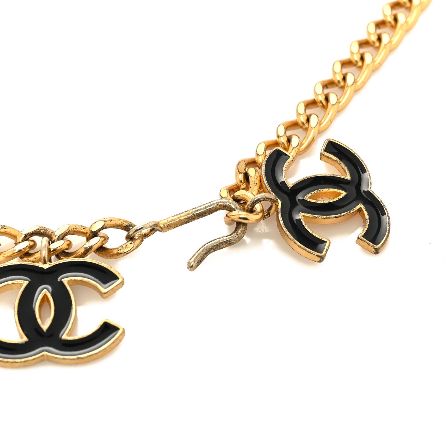 Metal Enamel Chain Logo Charm Belt Gold Black