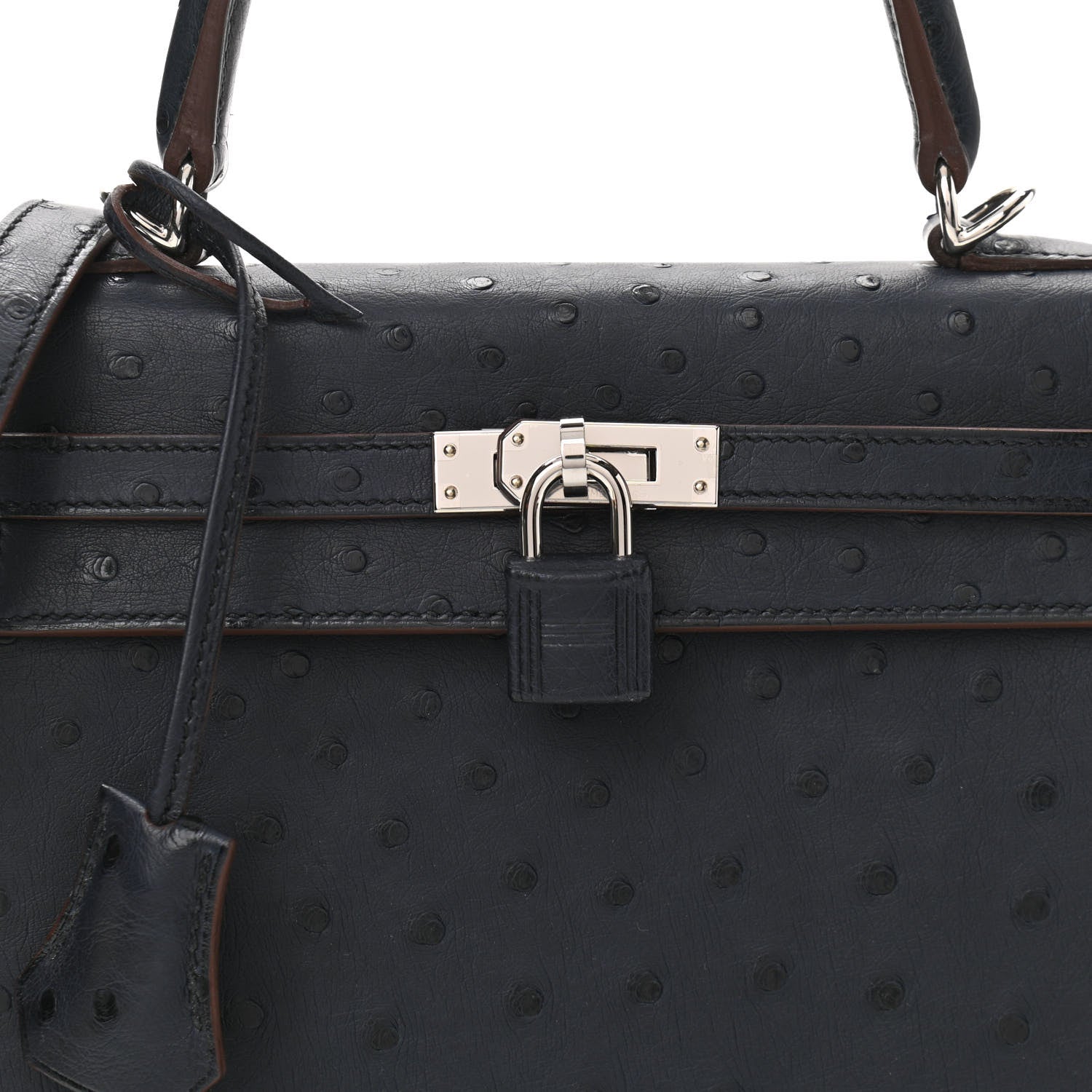 Hermes Ostrich Horseshoe Kelly Sellier 25 Bleu Indigo Rose Tyrien 8 of 11