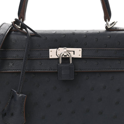 Hermes Ostrich Horseshoe Kelly Sellier 25 Bleu Indigo Rose Tyrien 8 of 11