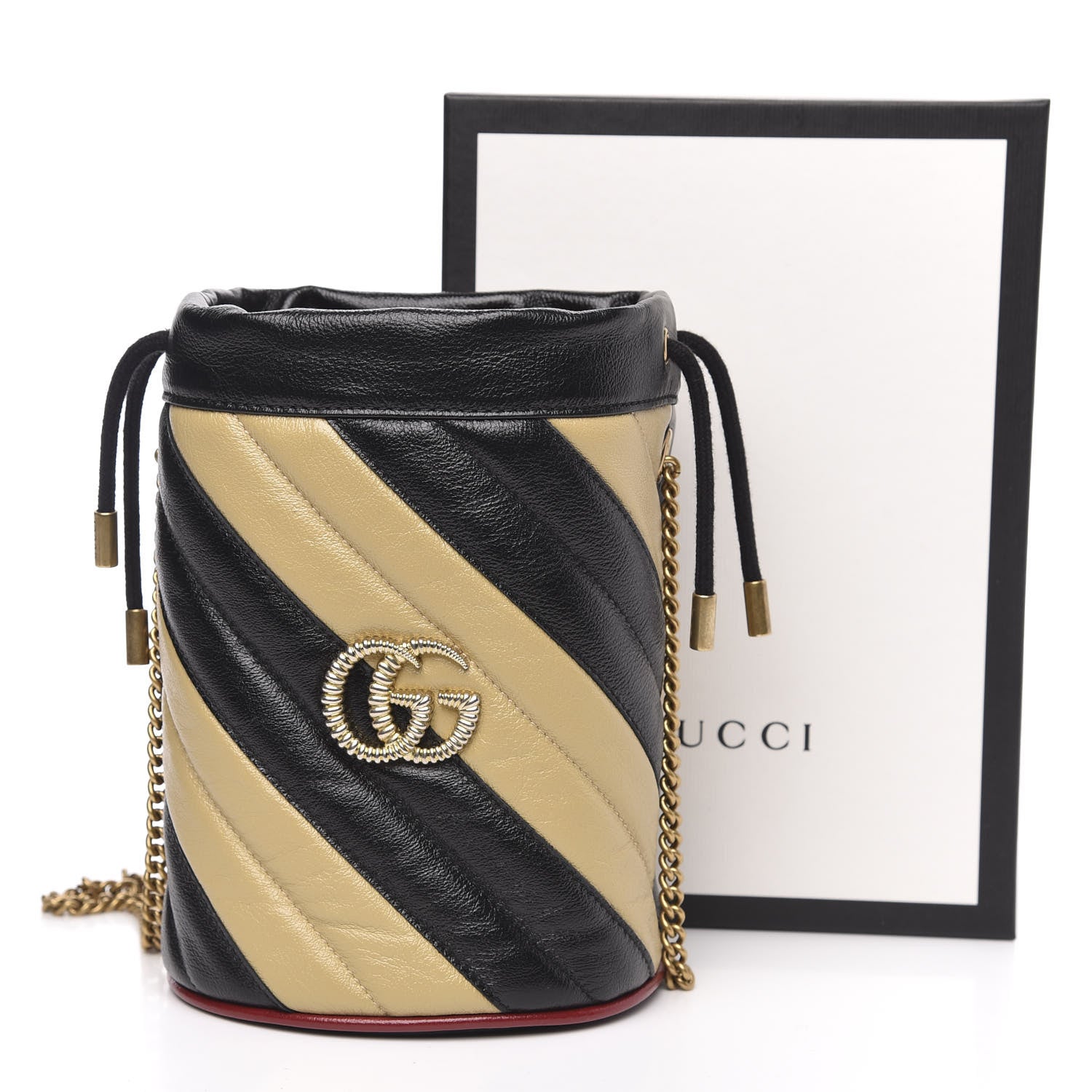 Gucci Azalea Calfskin Matelasse Diagonal Patchwork Mini Torchon GG Marmont 2.0 Bucket Bag Black Beige Romantic Cerise 10 of 10