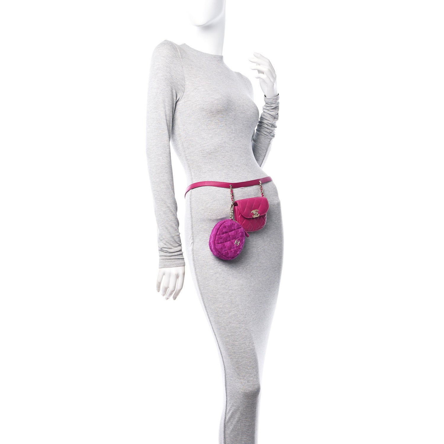 Chanel Tweed Lambskin Quilted Waist Bag With Coin Purse Fuchsia 2 of 10