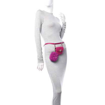 Chanel Tweed Lambskin Quilted Waist Bag With Coin Purse Fuchsia 2 of 10