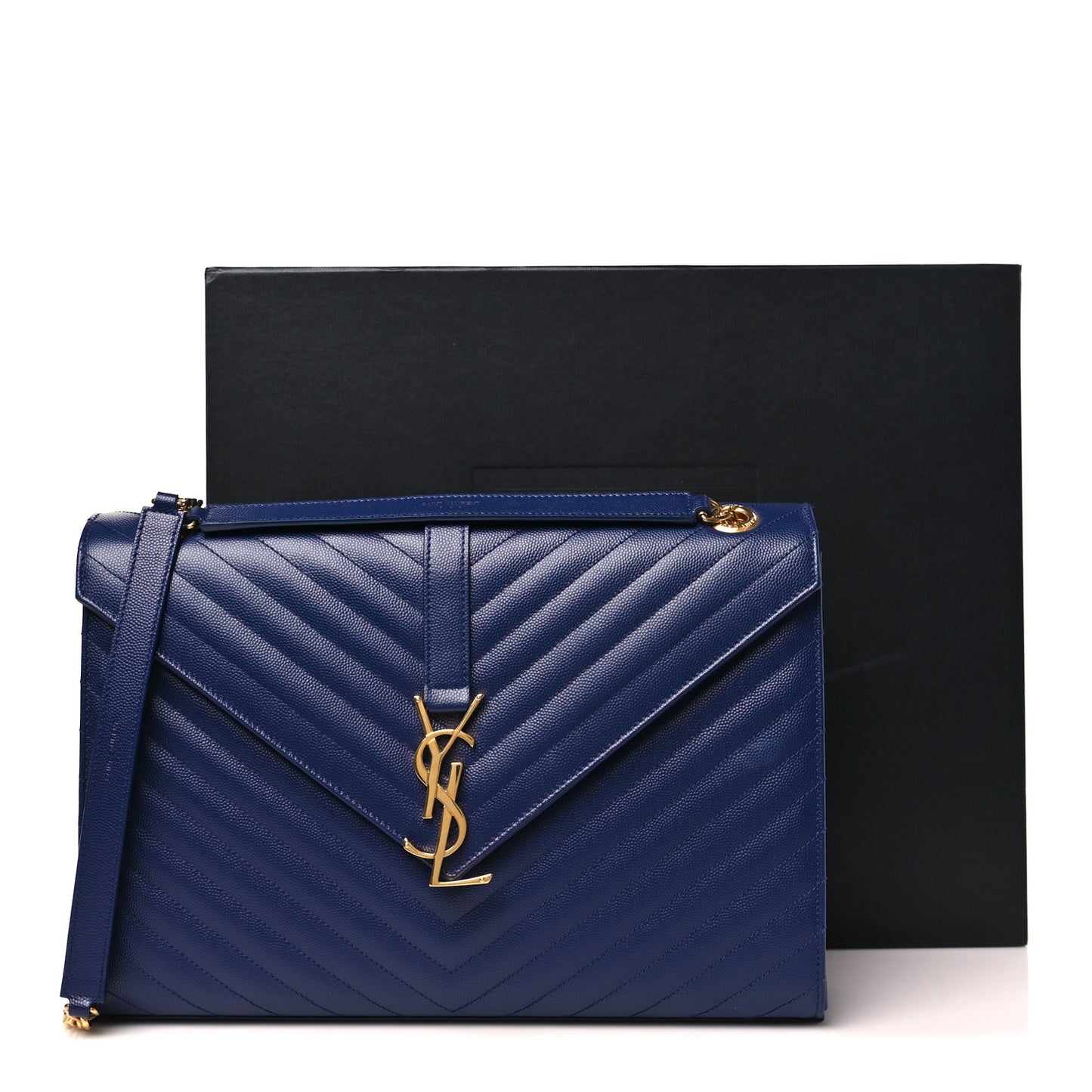 Grain De Poudre Matelasse Chevron Large Monogram Satchel Navy Blue