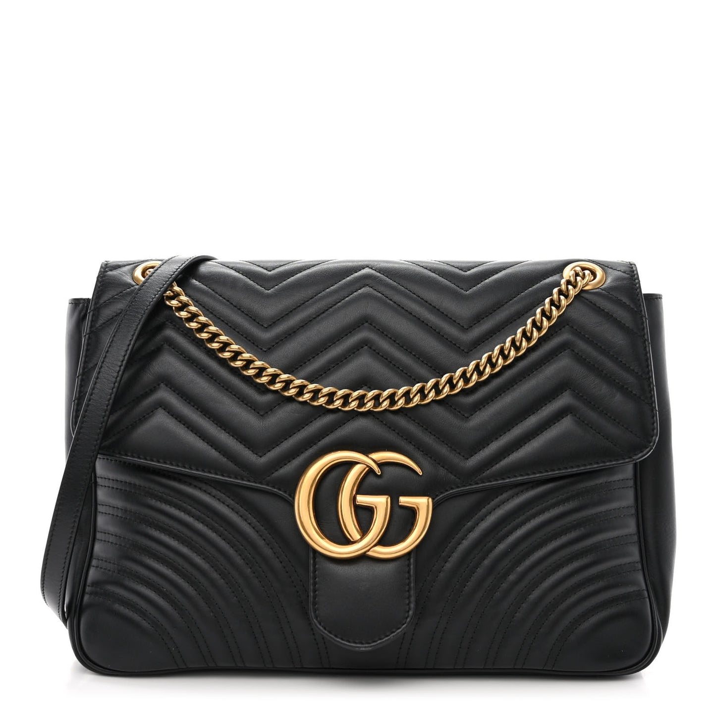 Calfskin Matelasse Large GG Marmont Shoulder Bag Black