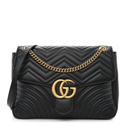 Gucci Calfskin Matelasse Large GG Marmont Shoulder Bag Black 1 of 12
