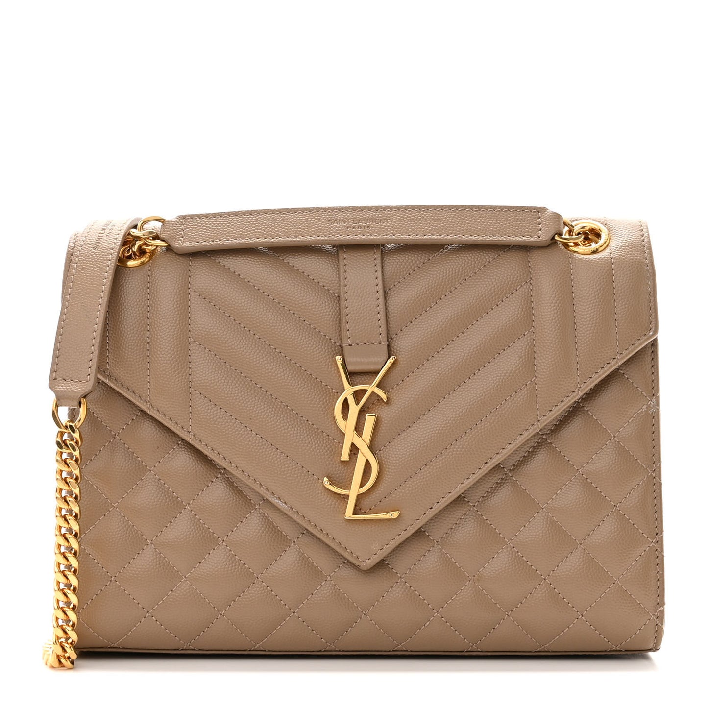 Grain De Poudre Textured Mixed Matelasse Medium Triquilt Monogram Satchel Dark Latte