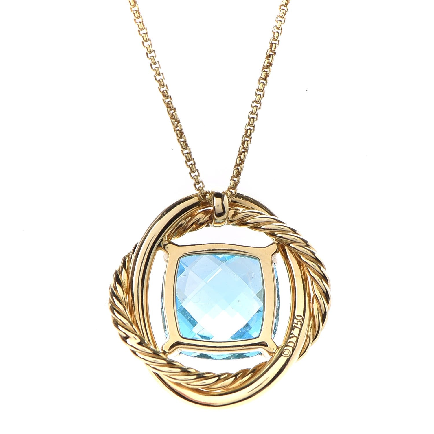 David Yurman 18K Yellow Gold Blue Topaz 11mm Infinity Pendant Necklace 5 of 9