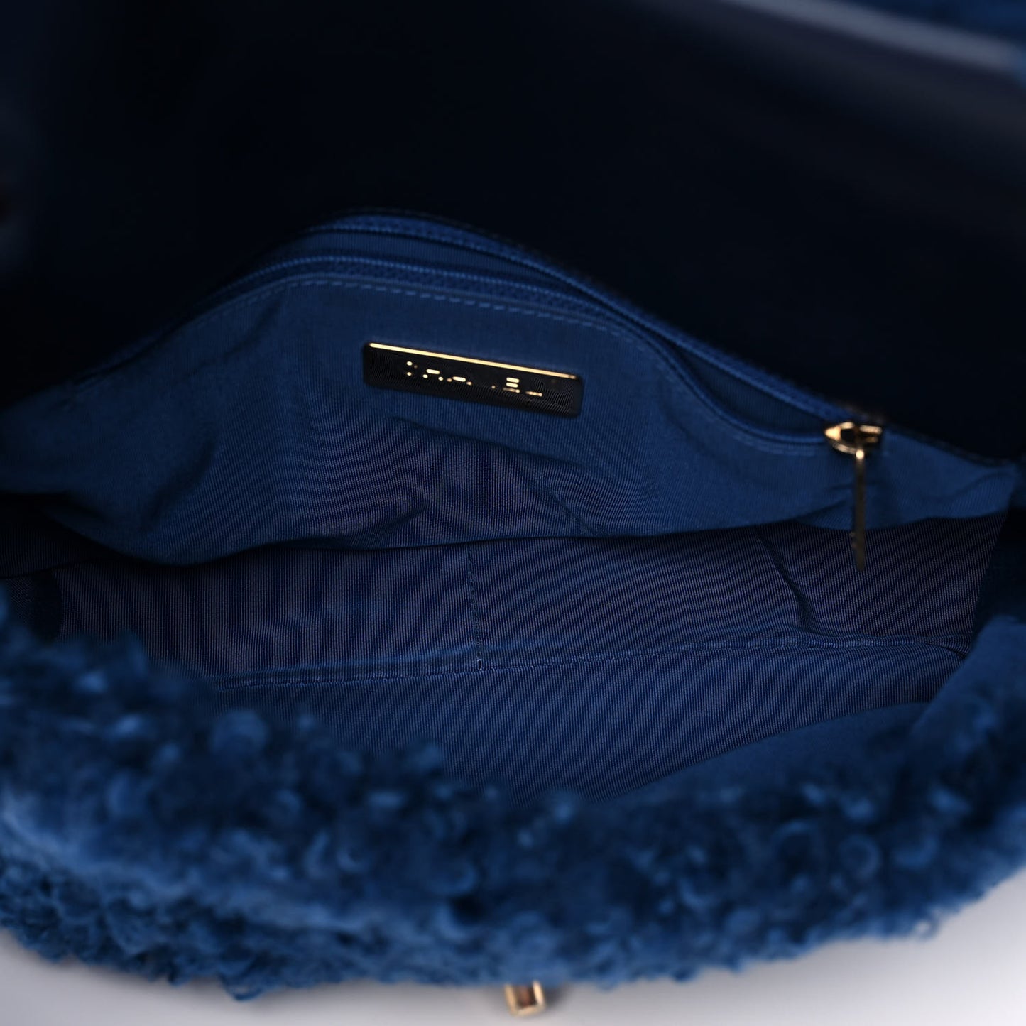 Shearling Sheepskin Large Chanel 19 Flap Blue