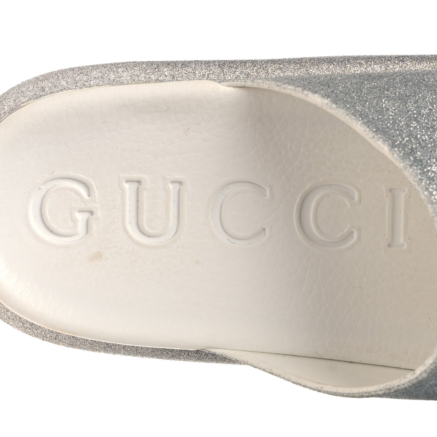 Glitter Rubber Womens Interlocking G Platform 42mm Slide Sandals 35 Silver