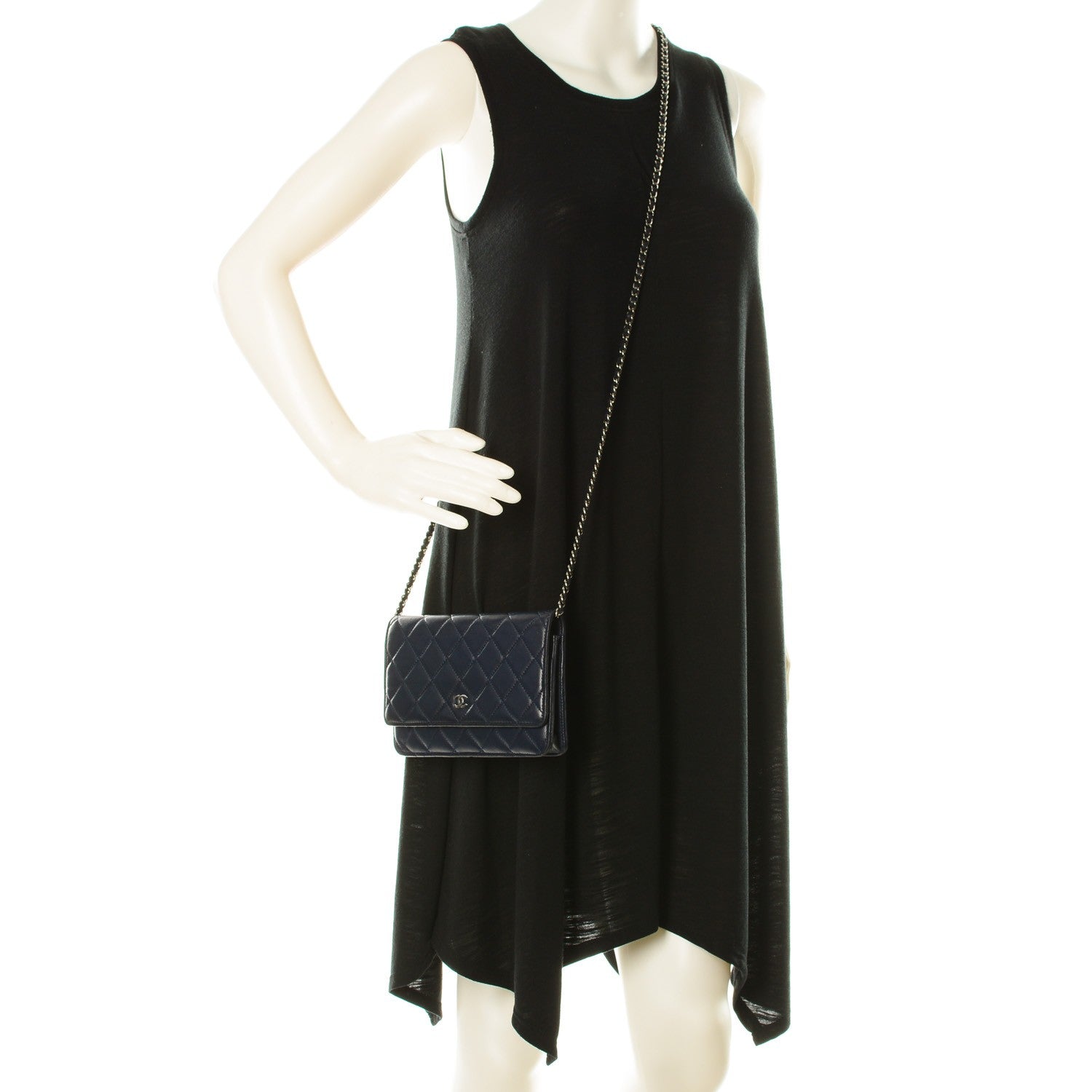 Chanel Lambskin Quilted Wallet On Chain WOC Navy Blue 2 of 8