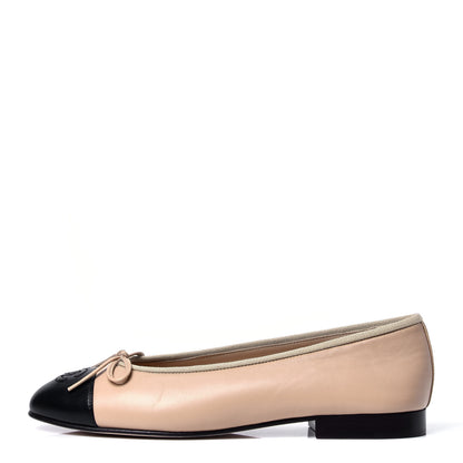 Chanel Lambskin Cap Toe Ballerina Flats 36 Beige Black 1 of 6