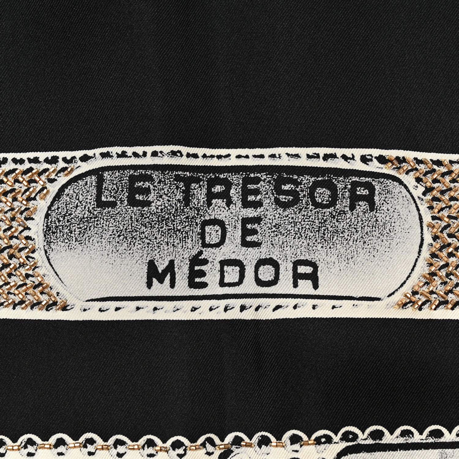 Hermes Silk Embroidered Le Tresor De Medor Scarf 90 Black White Gold 3 of 7