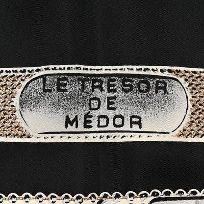 Hermes Silk Embroidered Le Tresor De Medor Scarf 90 Black White Gold 3 of 7