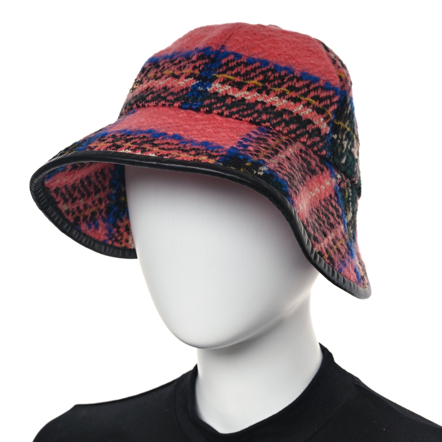 Wool Tweed Wide Brim Hat L Blue Pink Black