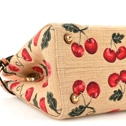 Valentino Garavani Jacquard Raffia Cherrfic Small Vlogo Antibes Shopping Bag Natural Red 8 of 9