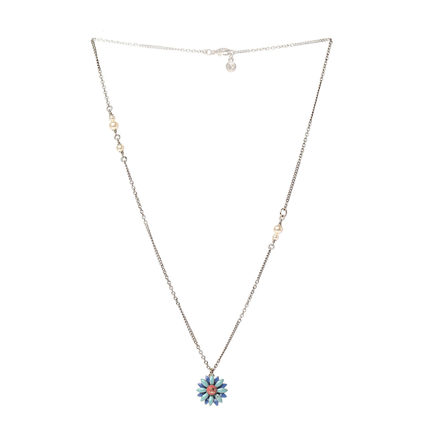Enamel CC Flower Pendant Necklace Gold Multicolor