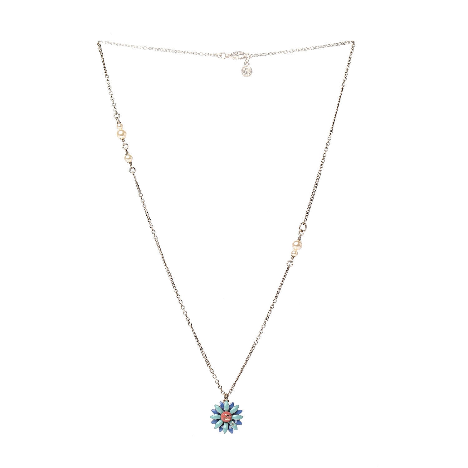 Chanel Enamel CC Flower Pendant Necklace Gold Multicolor 2 of 4