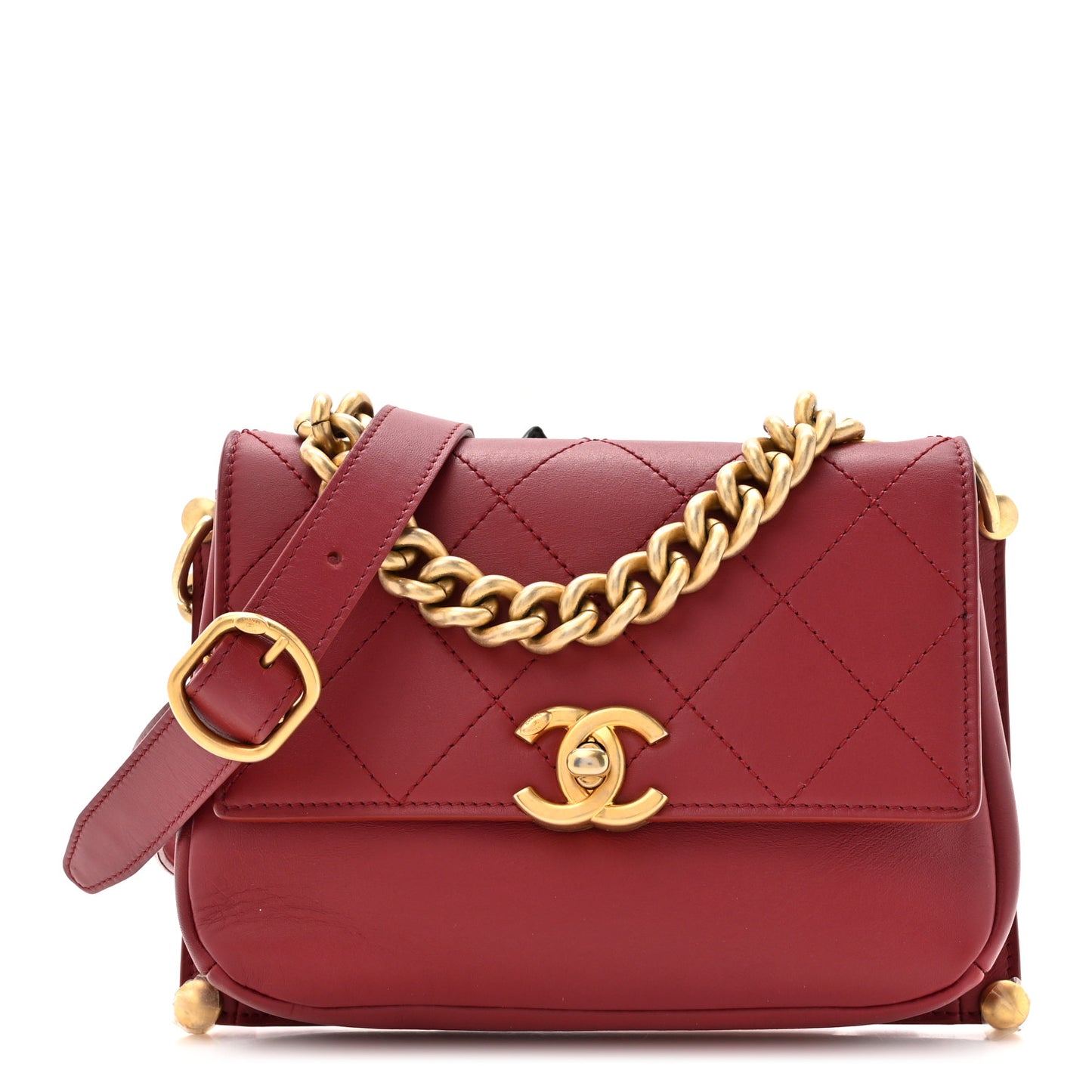 Calfskin Stitched Flap Red