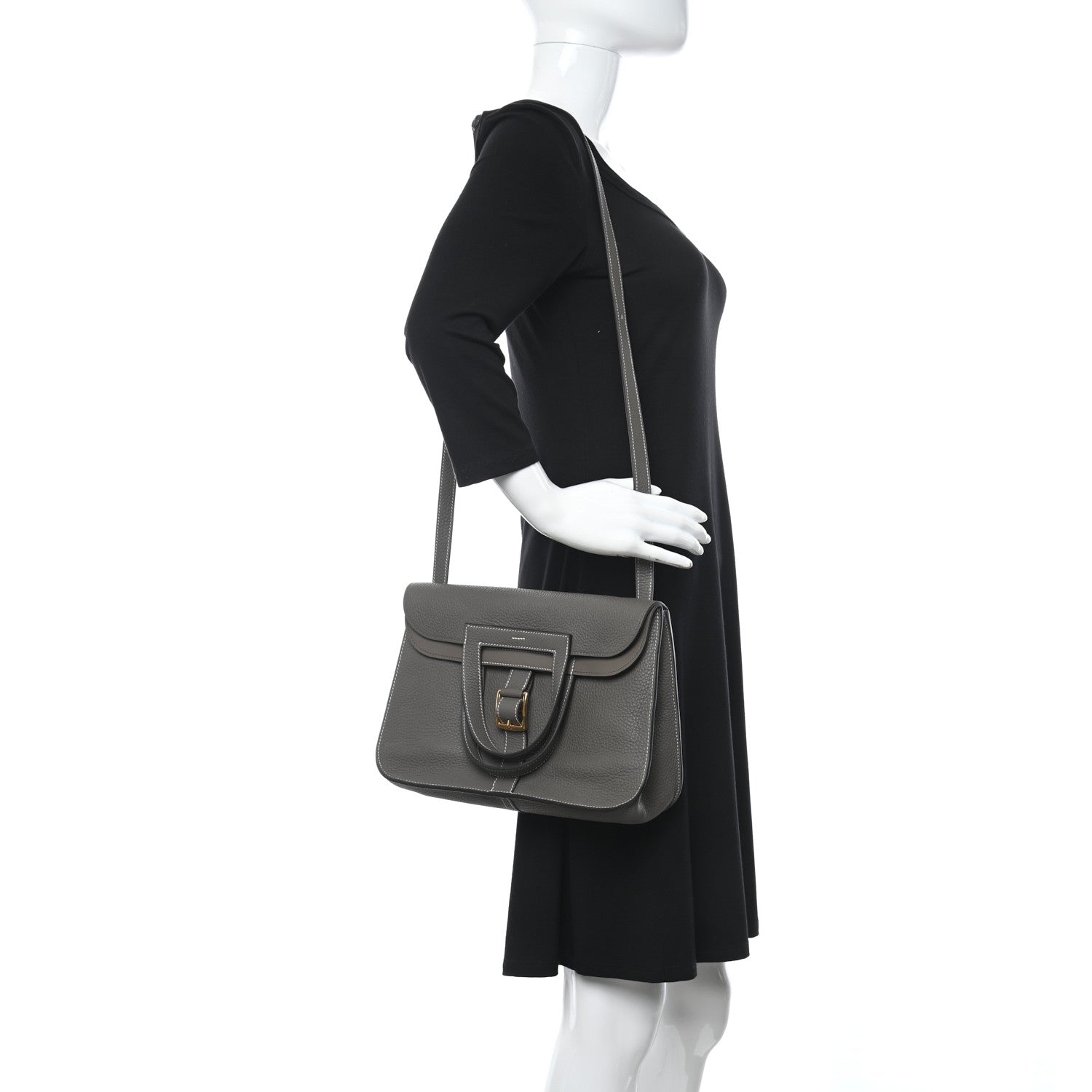 Hermes Taurillon Clemence Halzan 31 GM Etoupe 2 of 11