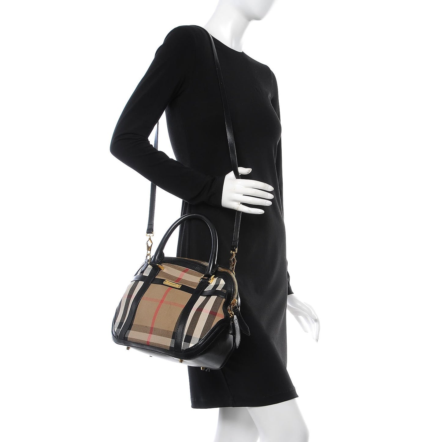 Bridle Calfskin House Check Small Orchard Bowling Bag Black