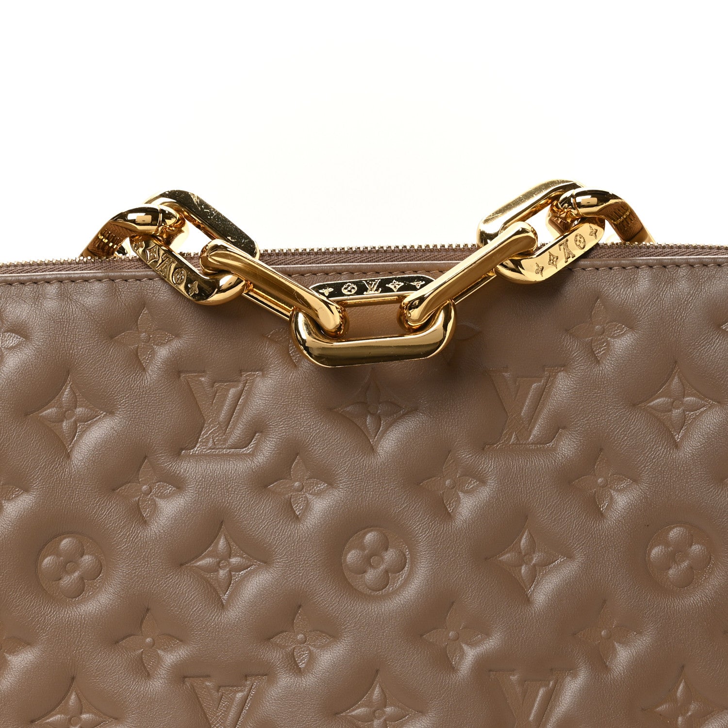 Louis Vuitton Lambskin Embossed Monogram Coussin MM Taupe 7 of 10