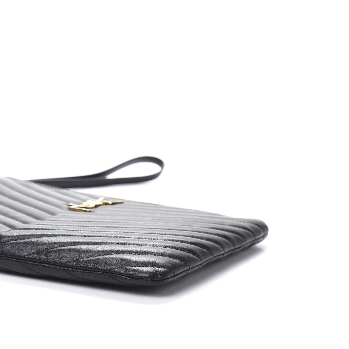 Calfskin Matelasse Chevron Monogram A5 Wristlet Black
