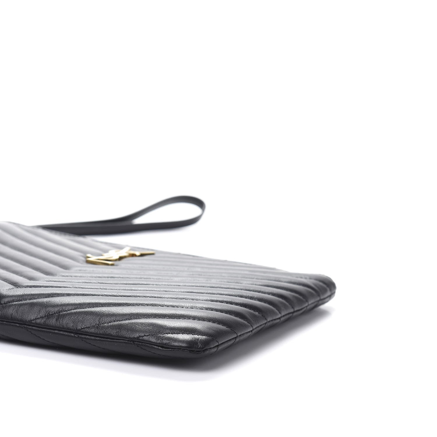Saint Laurent Calfskin Matelasse Chevron Monogram A5 Wristlet Black 7 of 11